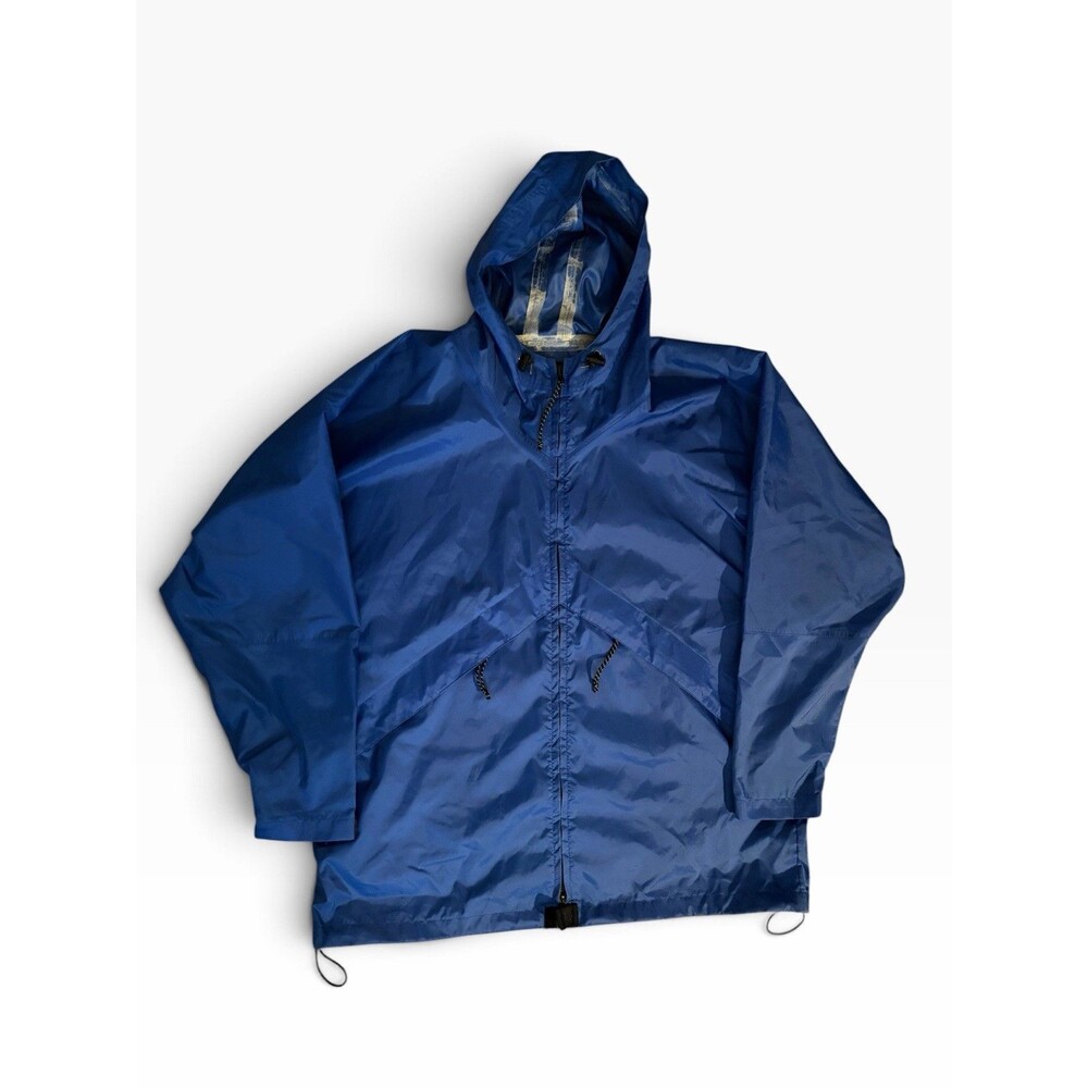 Vintage LL Bean Raincoat Royal Blue Mens Size Large Nylon Rain Jacket